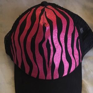 Hot pink and black zebra hat